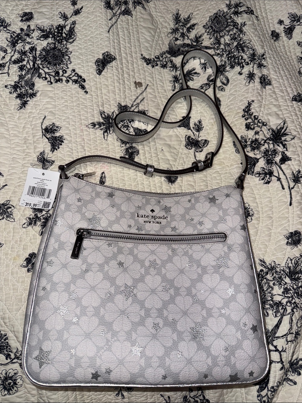 Kate Spade Spade flower stars platinum purse NWT